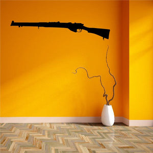Black rifle wall decal silhouette with hanging string detail