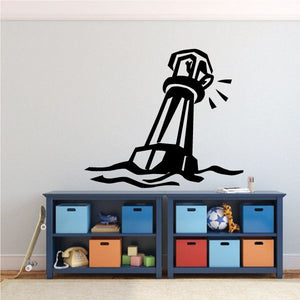 Black ringing buoy wall decal with lighthouse shape and waves