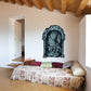 RIP tombstone wall sticker with arched top and RIP text, dark gray/black