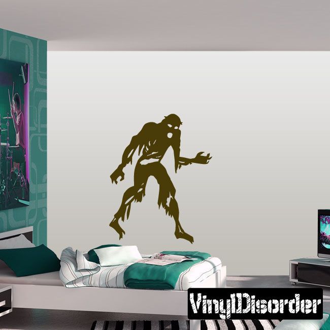 Zombie decal wall sticker with dark silhouette, arms outstretched and tattered clothing