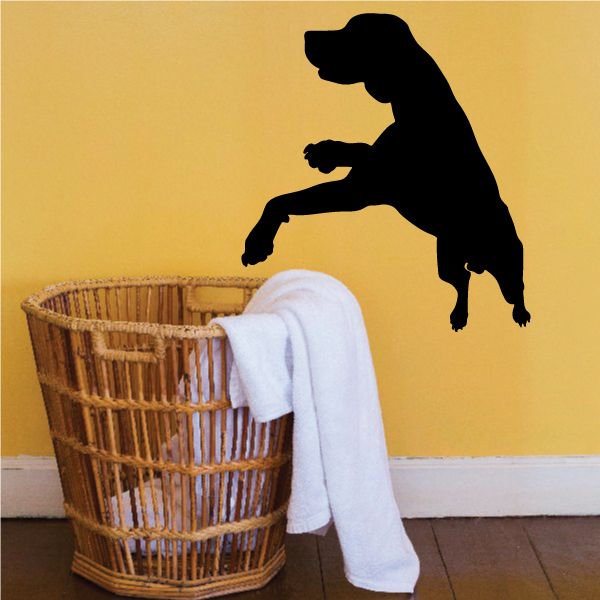 Rising hound decal, black dog silhouette standing on wall, paw raised