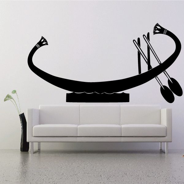 Egyptian river boat wall decal, black vinyl silhouette with oars