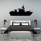River patrol boat decal with dark silhouette of military-style vessel
