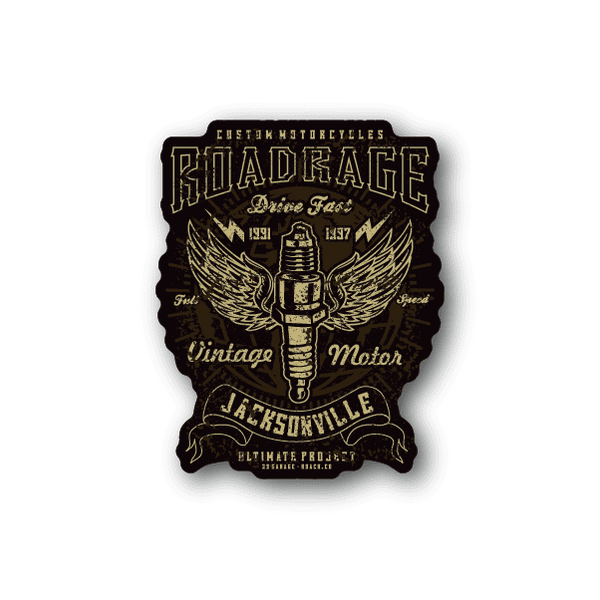 Sparkplug vintage motor sticker with wings, badge design, and gold lettering