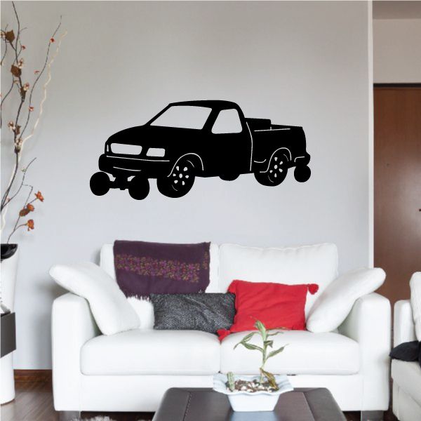 Pickup truck road decal featuring a black side silhouette on a light background