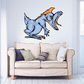 Roaring dinosaur wall sticker, blue-gray dinosaur with open mouth and orange accents