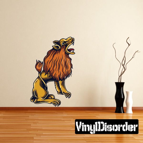 Roaring lion beast sticker with orange mane and black outline