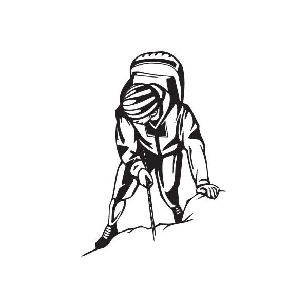 Rock climbing vinyl decal with black line-art climber