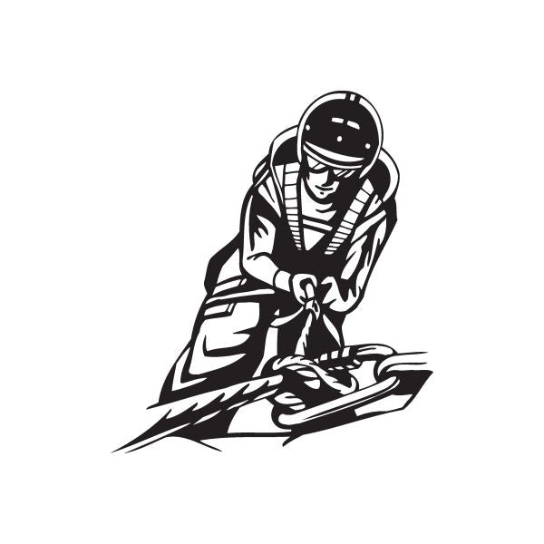 Vinyl rock-climbing wall decal of a helmeted astronaut crouched on rocks, black