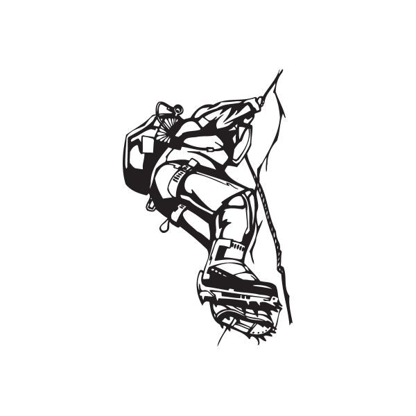 Rock climbing wall vinyl decal with black-and-white climber figure outline
