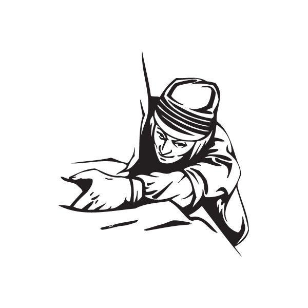Rock climbing wall decal of a climber in helmet and rope, black vinyl silhouette