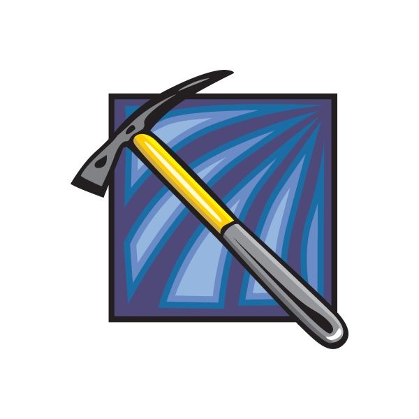 Rock climbing wall decal sticker with blue geometric panel and yellow highlighted pickaxe