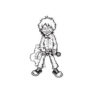 Rocker with microphone decal, cartoon boy holding a mic and guitar-style pose