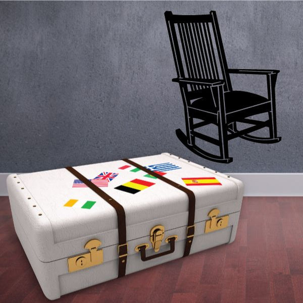 Black rocking chair wall decal with full chair outline and curved base