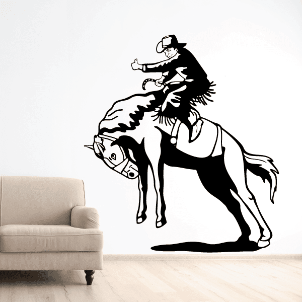 Interior design sticker of a rodeo cowboy on a horse in action