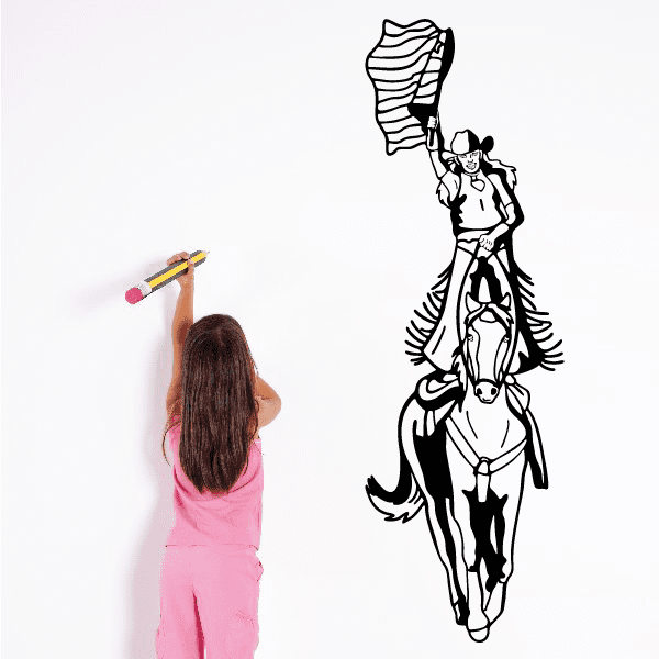 Child's artistic rendition of a horse and rider wall sticker