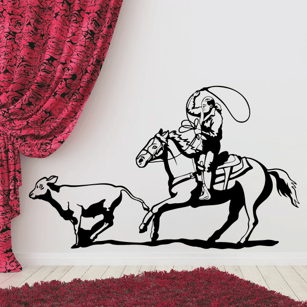 Cowboy and horse duo wall sticker for a rodeo motif