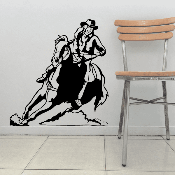 Female Cowboy-themed adhesive mural for wall decoration