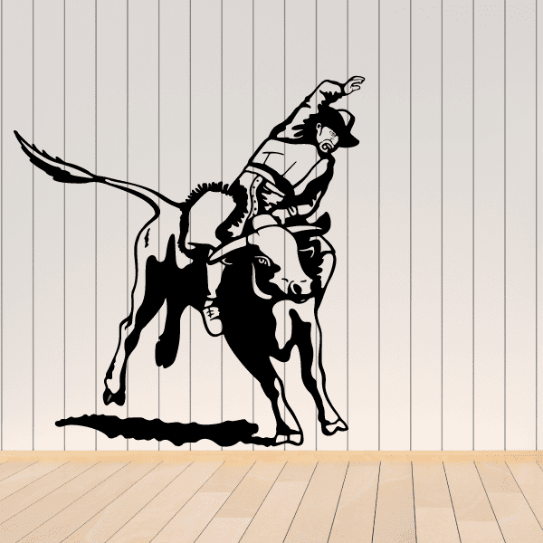 Action-packed cowboy and bull confrontation wall sticker