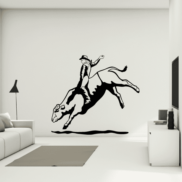 Bull-riding cowboy wall sticker for rodeo enthusiasts