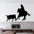 Cowboy on horse and cattle motif wall sticker for western decor