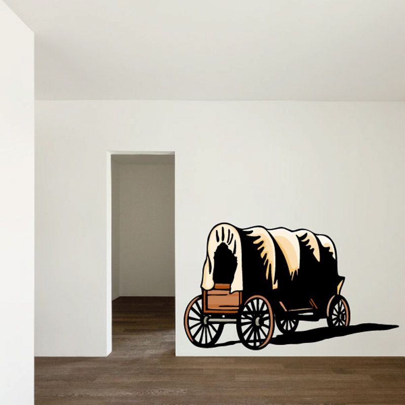 Vinyl wall decal sticker of a black vintage horse carriage with wheels