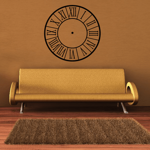 Roman numeral clock face wall decal with black circular ring and roman numeral markings