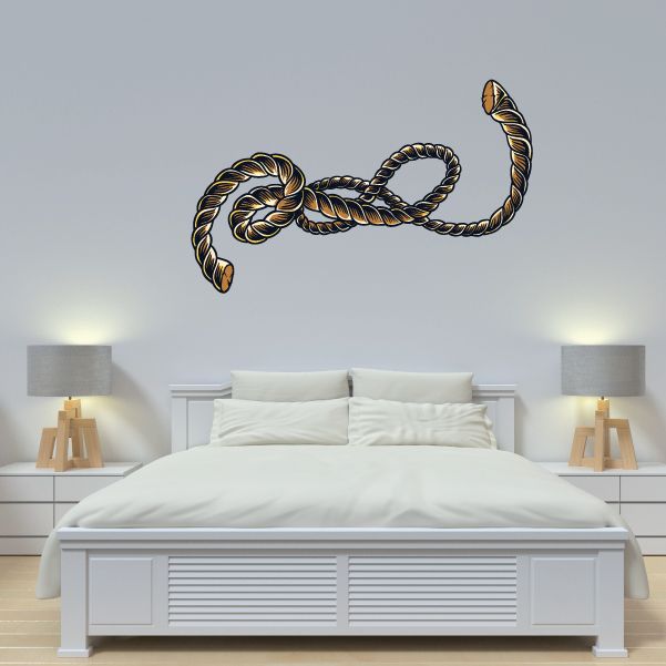 Rope knot sticker with braided rope swirl in gold and dark tones