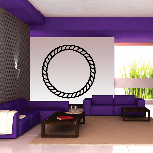 Rope ring wall decal, black circular rope design on white background