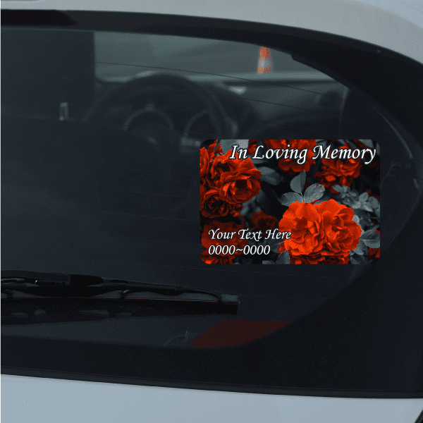 Custom memorial rose sticker: red roses with 'In Loving Memory' text