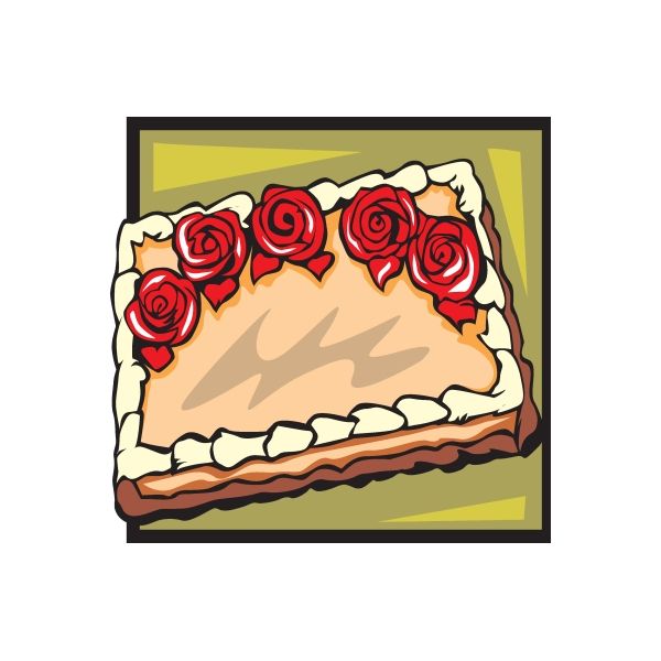 Rose cake sticker with cream slice, chocolate base, and red roses wreath