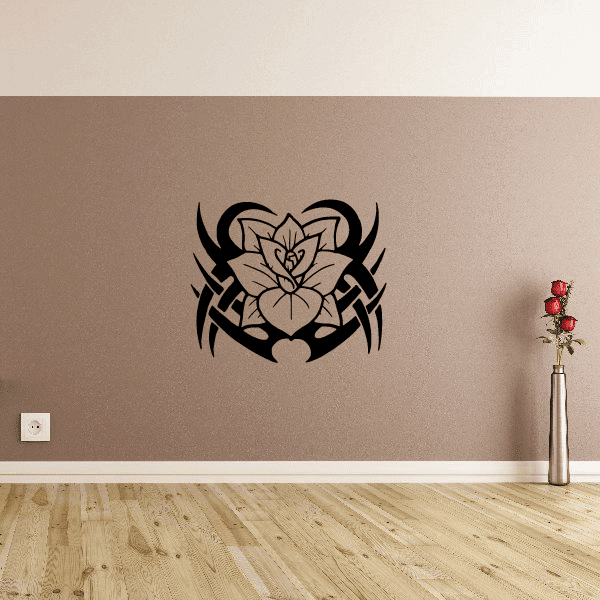 Black rose wall decal with heart and ribbon-style outline