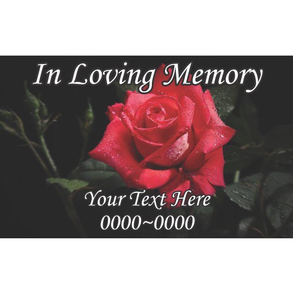 Rectangle sticker with red rose and Loving Memory text