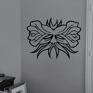 Rose mask decal with black line-art rose and mask wings, symmetrical design