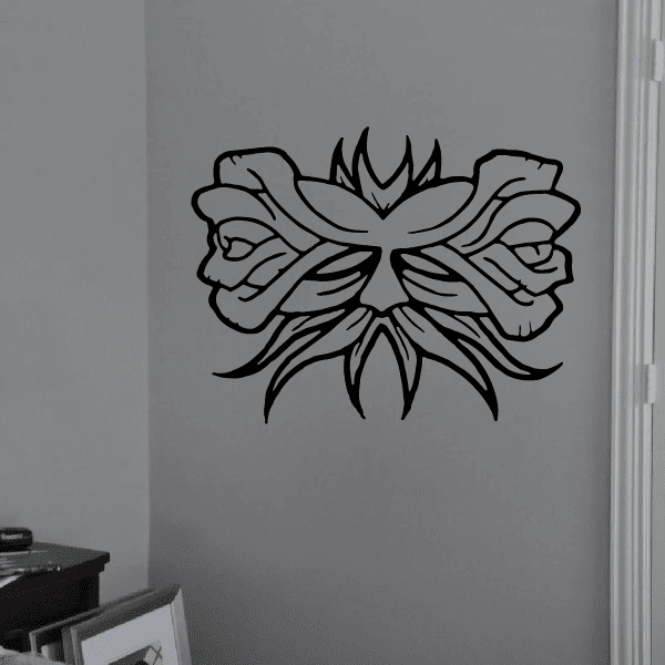 Rose mask decal with black line-art rose and mask wings, symmetrical design