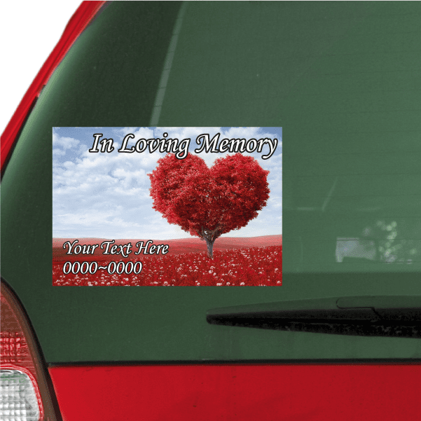 Memorial custom sticker: red tree, 'In Loving Memory' and 'Your Text Here'