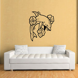 Rose wall decal, black line bouquet with roses and leaves