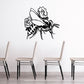 Wall decal with black line art roses and wasp