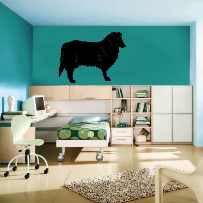Rough Collie dog decal with black side-profile silhouette