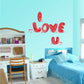 Red balloon-style sticker reading “I Love You” in heart-shaped letters