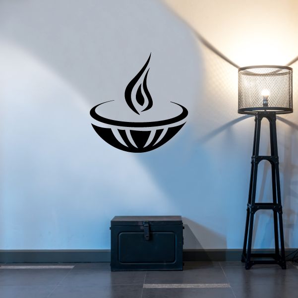 Round flame candle bowl wall decal, black silhouette