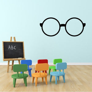 Round glasses decal with black frames and light blue circular lenses