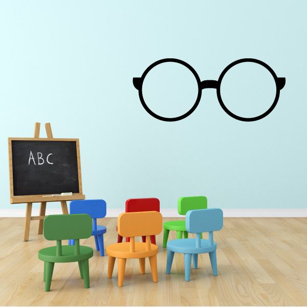 Round glasses decal with black frames and light blue circular lenses