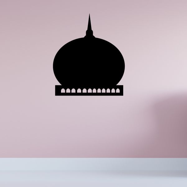 Round mosque top decal, black dome with minaret and arched base