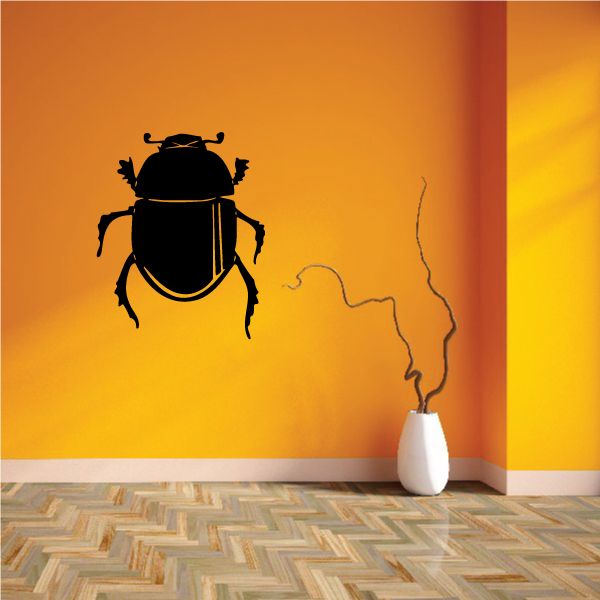 Round scarab beetle wall decal, black beetle silhouette with raised legs