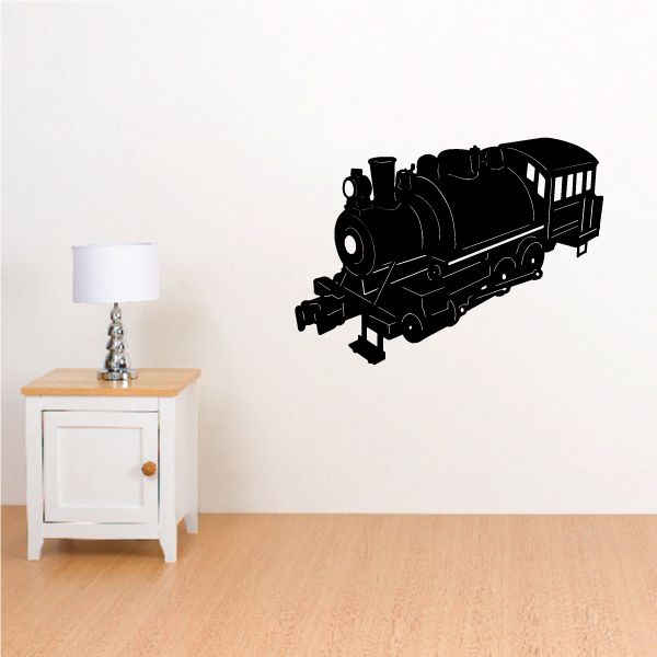 Steam train engine wall decal, black locomotive silhouette