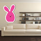 Pink rounded bunny sticker with white outline, small nose and eyes.
