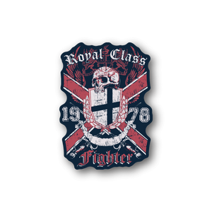 Fighter vinyl sticker with shield, wings, skull emblem, and Royal Class text