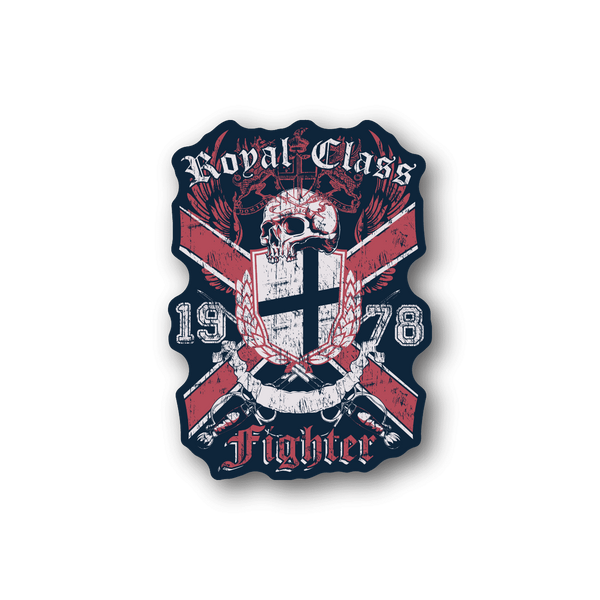 Fighter vinyl sticker with shield, wings, skull emblem, and Royal Class text
