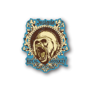 Royal monkey vinyl sticker with roaring face in ornate blue and gold frame